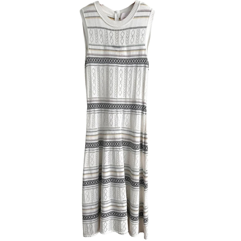 Carolina Herrera Mid Length, Sleeveless, White & Multi Color Striped Dress